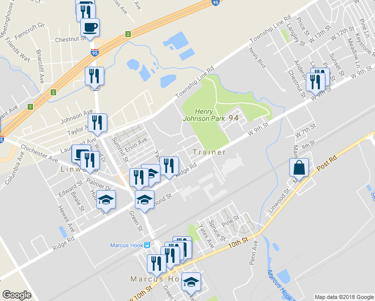 map of restaurants, bars, coffee shops, grocery stores, and more near 301 White Avenue in Linwood