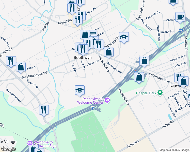 map of restaurants, bars, coffee shops, grocery stores, and more near 2385 2nd Avenue in Boothwyn
