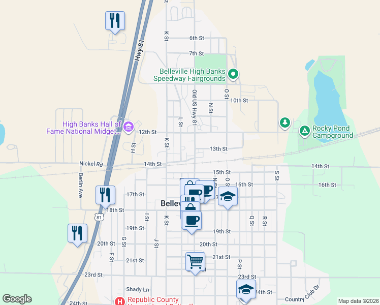 map of restaurants, bars, coffee shops, grocery stores, and more near 1201-1271 L Street in Belleville