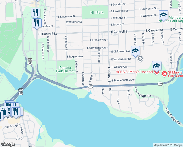 map of restaurants, bars, coffee shops, grocery stores, and more near 1000 East Riverside Avenue in Decatur