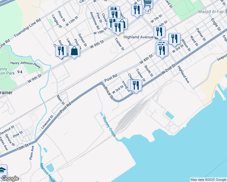 map of restaurants, bars, coffee shops, grocery stores, and more near 3512 West 3rd Street in Trainer