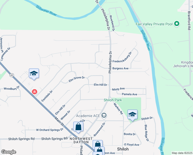 map of restaurants, bars, coffee shops, grocery stores, and more near 5563 Joyce Ann Drive in Dayton