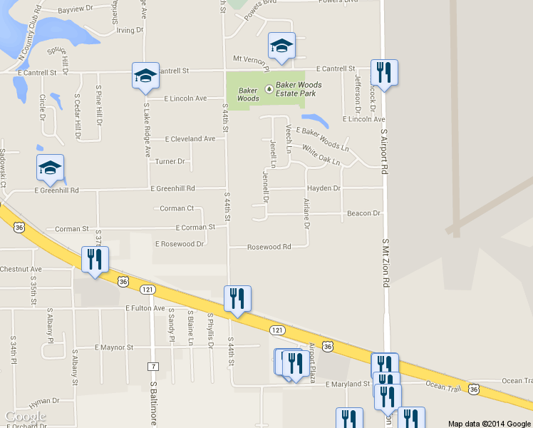 map of restaurants, bars, coffee shops, grocery stores, and more near 1291 Jenell in Decatur