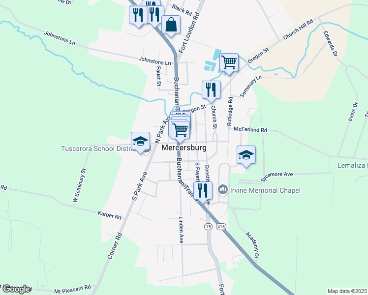 map of restaurants, bars, coffee shops, grocery stores, and more near in Mercersburg