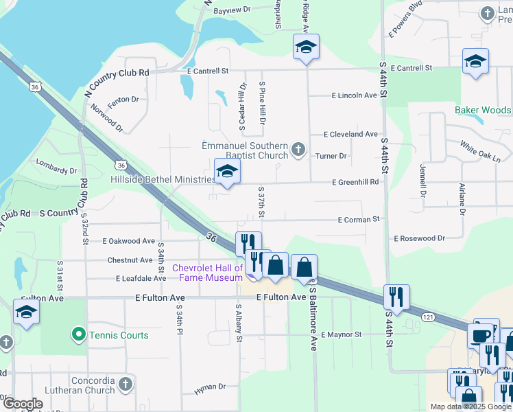 map of restaurants, bars, coffee shops, grocery stores, and more near 1385 South 37th Street in Decatur