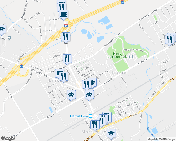 map of restaurants, bars, coffee shops, grocery stores, and more near 142 Chadwick Avenue in Linwood