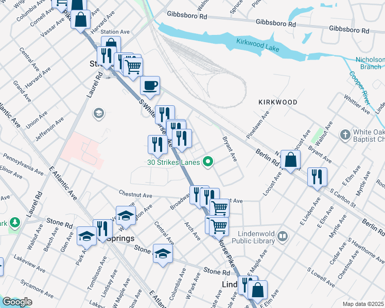 map of restaurants, bars, coffee shops, grocery stores, and more near 20 Bishop Terrace in Stratford