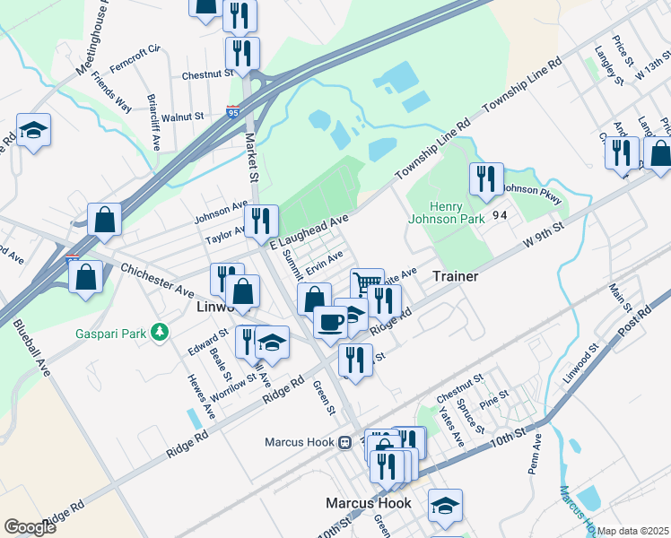map of restaurants, bars, coffee shops, grocery stores, and more near 142 Chadwick Avenue in Linwood
