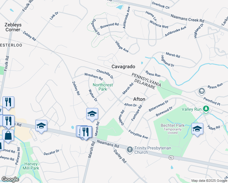 map of restaurants, bars, coffee shops, grocery stores, and more near 2007 Wrexham Road in Wilmington