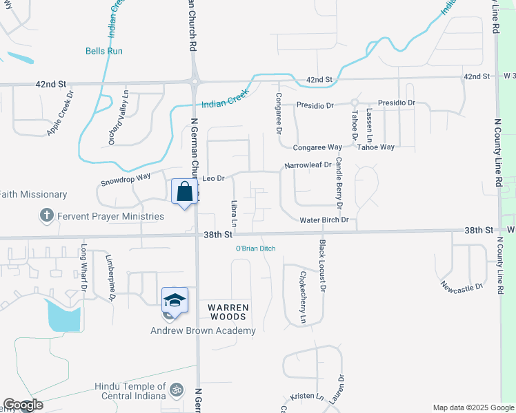 map of restaurants, bars, coffee shops, grocery stores, and more near 3865 Cedar Ridge Road in Indianapolis