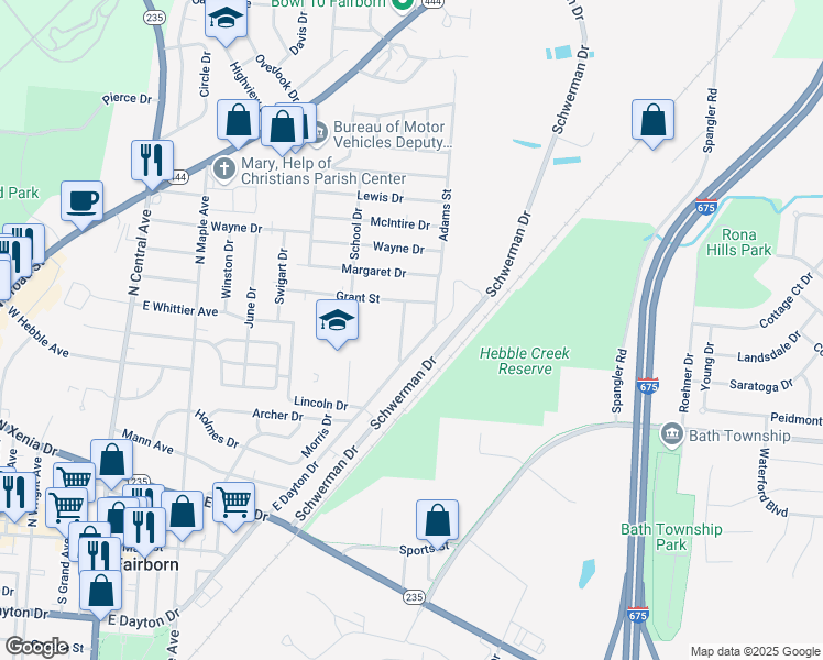 map of restaurants, bars, coffee shops, grocery stores, and more near 640 Jefferson Street in Fairborn