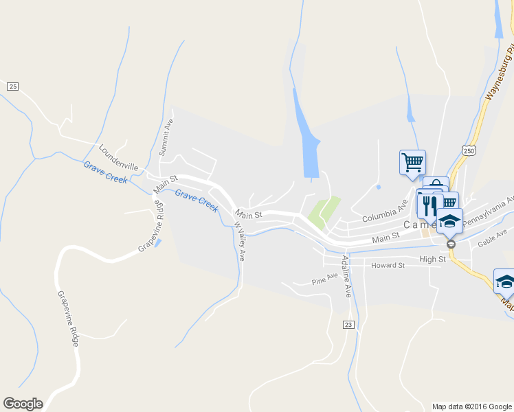 map of restaurants, bars, coffee shops, grocery stores, and more near Glass House Hill Rd in Cameron