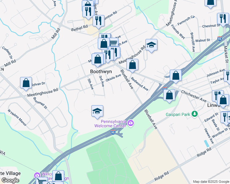 map of restaurants, bars, coffee shops, grocery stores, and more near 2385 2nd Avenue in Boothwyn