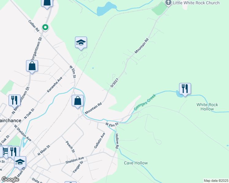 map of restaurants, bars, coffee shops, grocery stores, and more near 106 Mountain Road in Uniontown