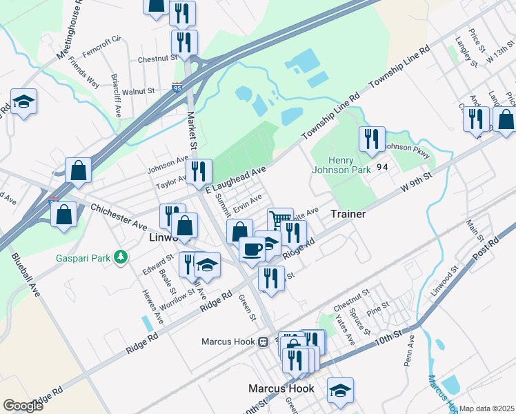 map of restaurants, bars, coffee shops, grocery stores, and more near 146 Chadwick Avenue in Marcus Hook