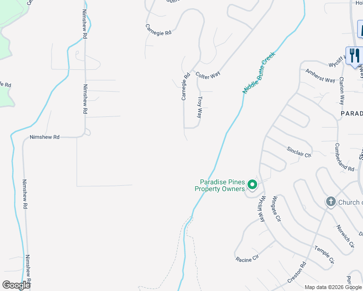 map of restaurants, bars, coffee shops, grocery stores, and more near 14279 Carnegie Road in Magalia