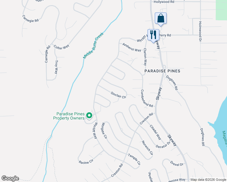 map of restaurants, bars, coffee shops, grocery stores, and more near 14301 Sinclair Circle in Magalia