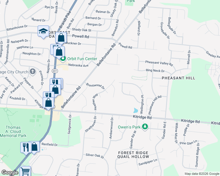 map of restaurants, bars, coffee shops, grocery stores, and more near 5288 Heather Way in Dayton