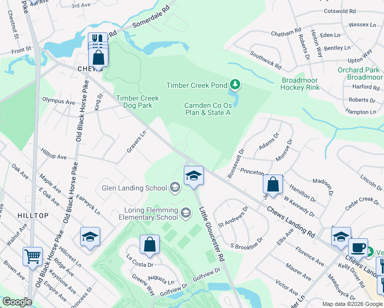 map of restaurants, bars, coffee shops, grocery stores, and more near 1501 Chews Landing Road in Gloucester Township