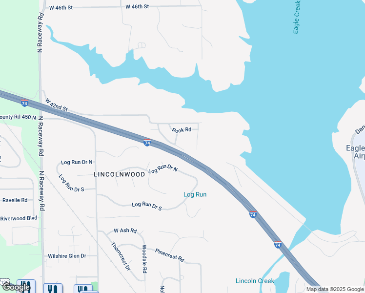 map of restaurants, bars, coffee shops, grocery stores, and more near 4061 Eagles Roost Drive in Indianapolis