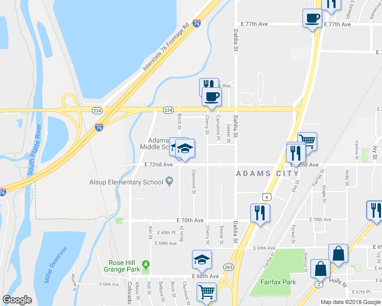 map of restaurants, bars, coffee shops, grocery stores, and more near 4451 East 72nd Avenue in Commerce City
