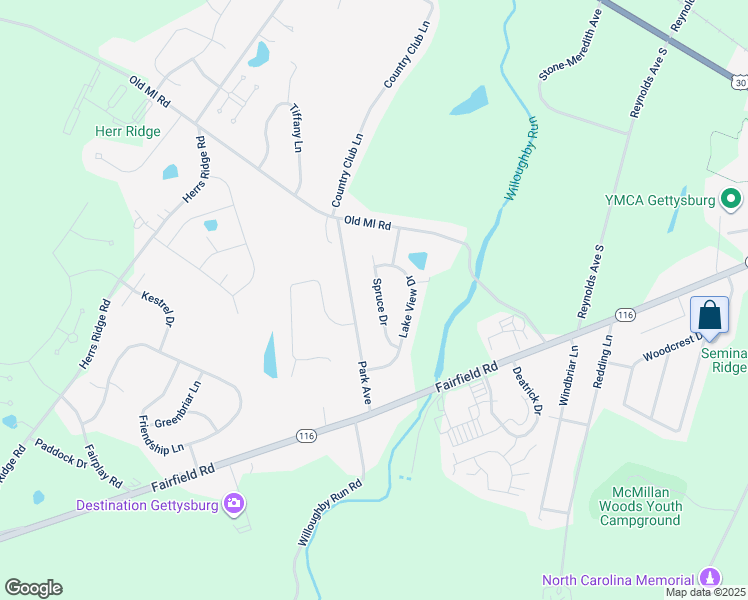 map of restaurants, bars, coffee shops, grocery stores, and more near 55 Spruce Drive in Gettysburg