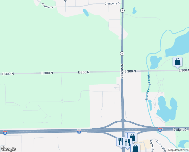 map of restaurants, bars, coffee shops, grocery stores, and more near 1653 East 300 North in Greenfield