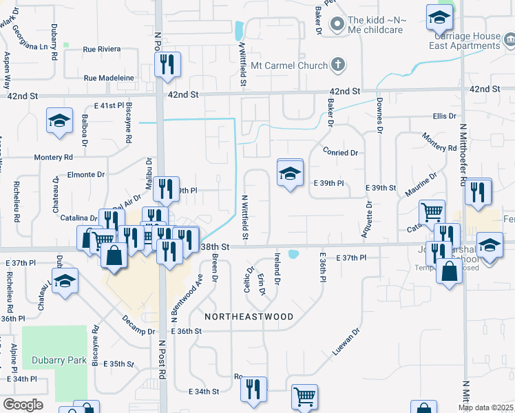 map of restaurants, bars, coffee shops, grocery stores, and more near 9313 Elmtree Ct in Indianapolis