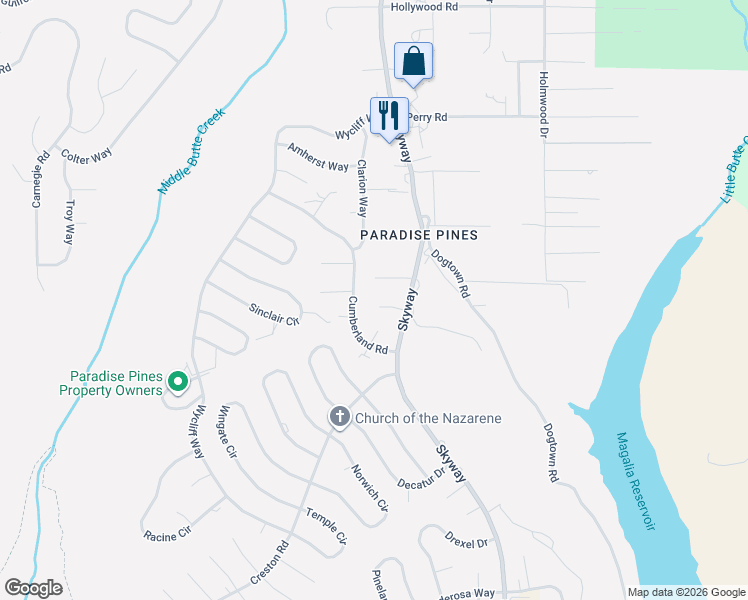 map of restaurants, bars, coffee shops, grocery stores, and more near 6403 Corning Court in Magalia