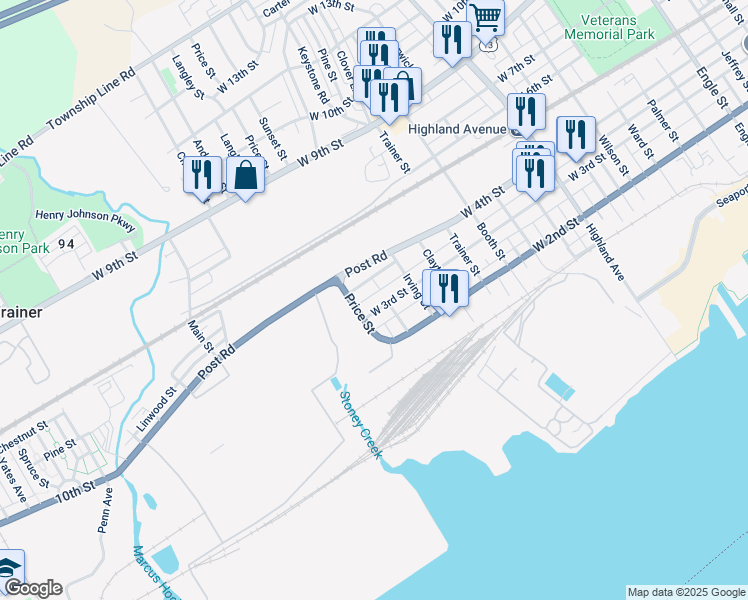 map of restaurants, bars, coffee shops, grocery stores, and more near 3508 West 3rd Street in Marcus Hook