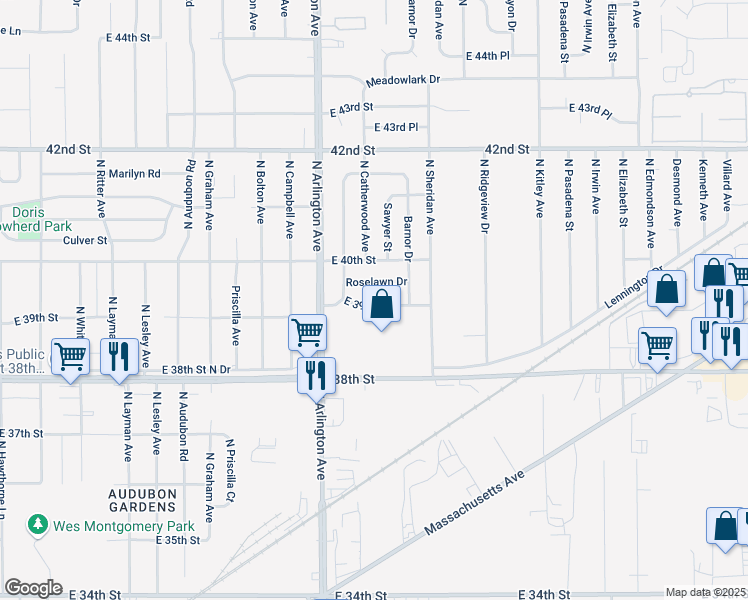 map of restaurants, bars, coffee shops, grocery stores, and more near 6108 East 39th Street in Indianapolis
