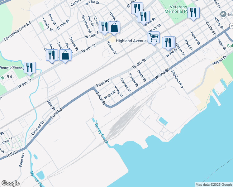 map of restaurants, bars, coffee shops, grocery stores, and more near 3407 West 3rd Street in Trainer