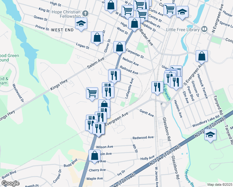 map of restaurants, bars, coffee shops, grocery stores, and more near 26 Manor Avenue in Woodbury