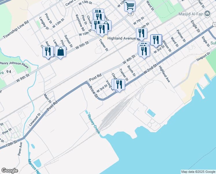 map of restaurants, bars, coffee shops, grocery stores, and more near 3407 West 3rd Street in Trainer