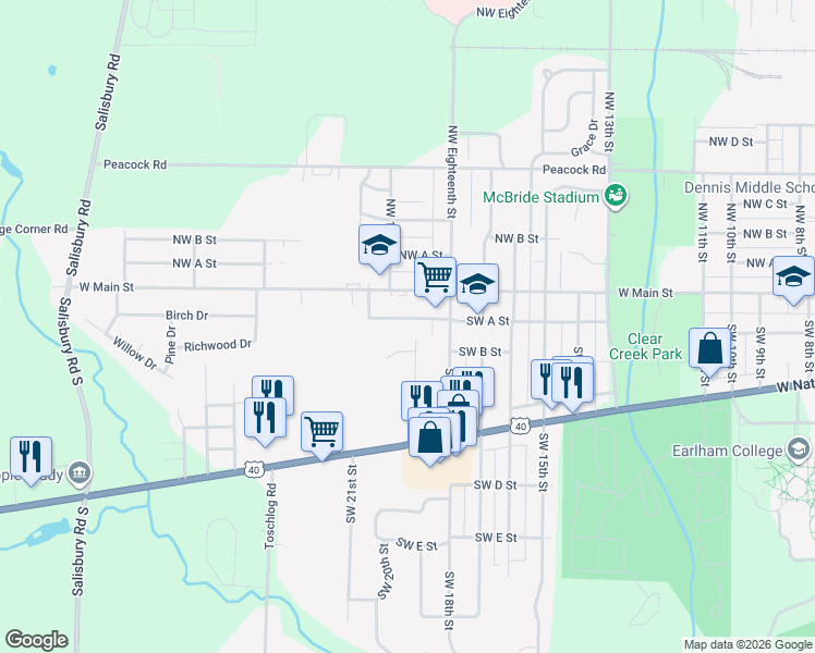 map of restaurants, bars, coffee shops, grocery stores, and more near 1901 Southwest A Street in Richmond