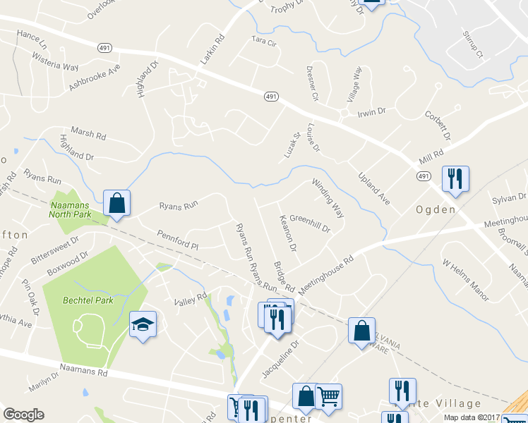 map of restaurants, bars, coffee shops, grocery stores, and more near 226 Bridge Road in Ogden