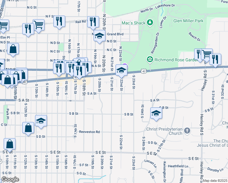 map of restaurants, bars, coffee shops, grocery stores, and more near 49 South 21st Street in Richmond