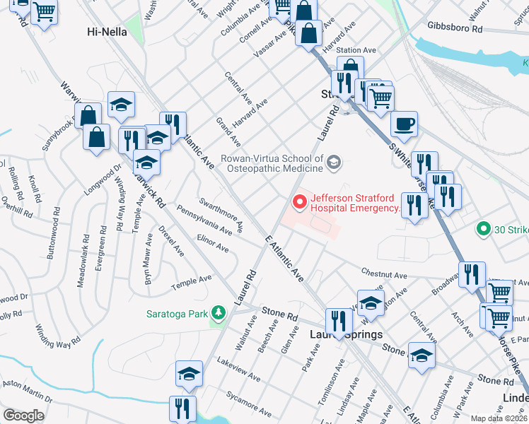 map of restaurants, bars, coffee shops, grocery stores, and more near 8 Oxford Avenue in Stratford
