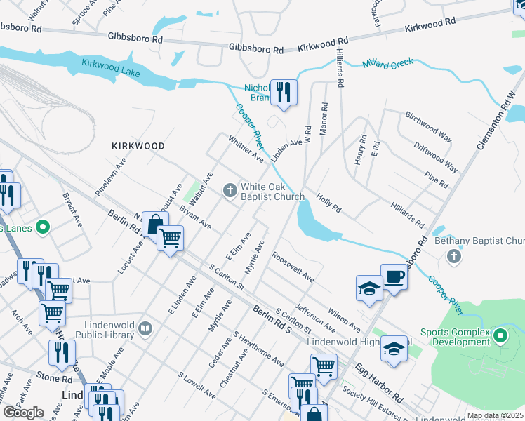 map of restaurants, bars, coffee shops, grocery stores, and more near 913 East Elm Avenue in Lindenwold
