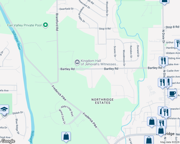 map of restaurants, bars, coffee shops, grocery stores, and more near 5563 Fair Valley Road in Dayton
