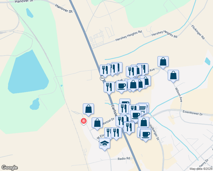 map of restaurants, bars, coffee shops, grocery stores, and more near 2453 Carlisle Street in Hanover