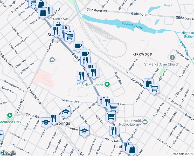 map of restaurants, bars, coffee shops, grocery stores, and more near 40 Bishop Terrace in Stratford