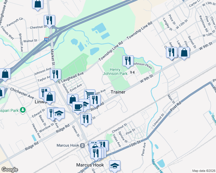 map of restaurants, bars, coffee shops, grocery stores, and more near 321 White Avenue in Linwood