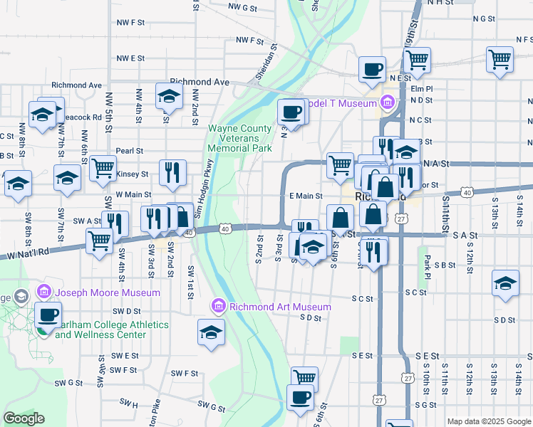 map of restaurants, bars, coffee shops, grocery stores, and more near in Richmond