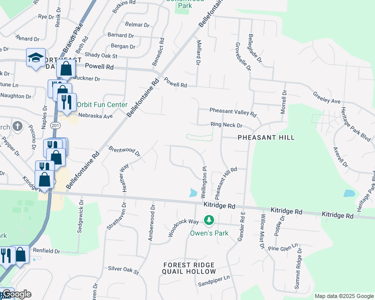 map of restaurants, bars, coffee shops, grocery stores, and more near 6256 Autumn Meadows Drive in Dayton