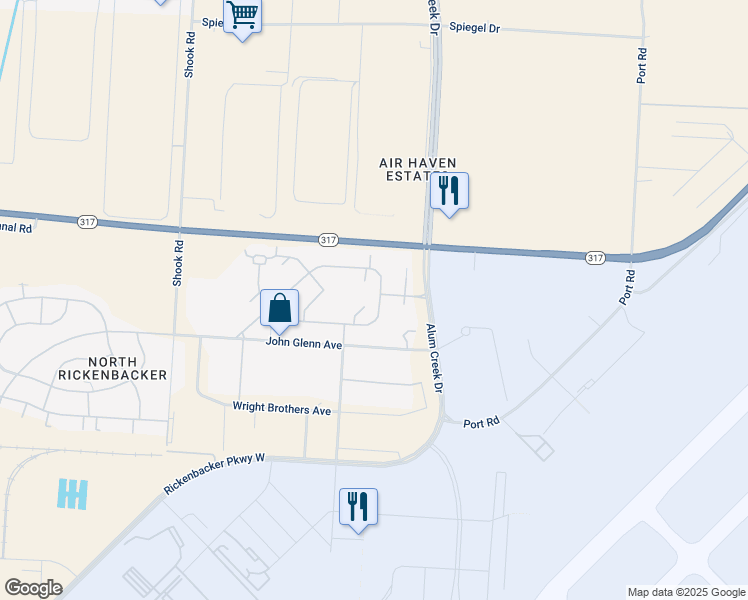 map of restaurants, bars, coffee shops, grocery stores, and more near 182 Buckeye Circle in Columbus