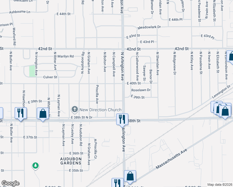 map of restaurants, bars, coffee shops, grocery stores, and more near 3906 North Arlington Avenue in Indianapolis