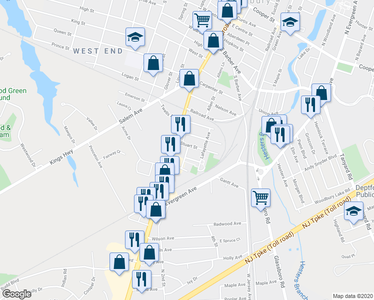 map of restaurants, bars, coffee shops, grocery stores, and more near 551 Naomi Avenue in Woodbury