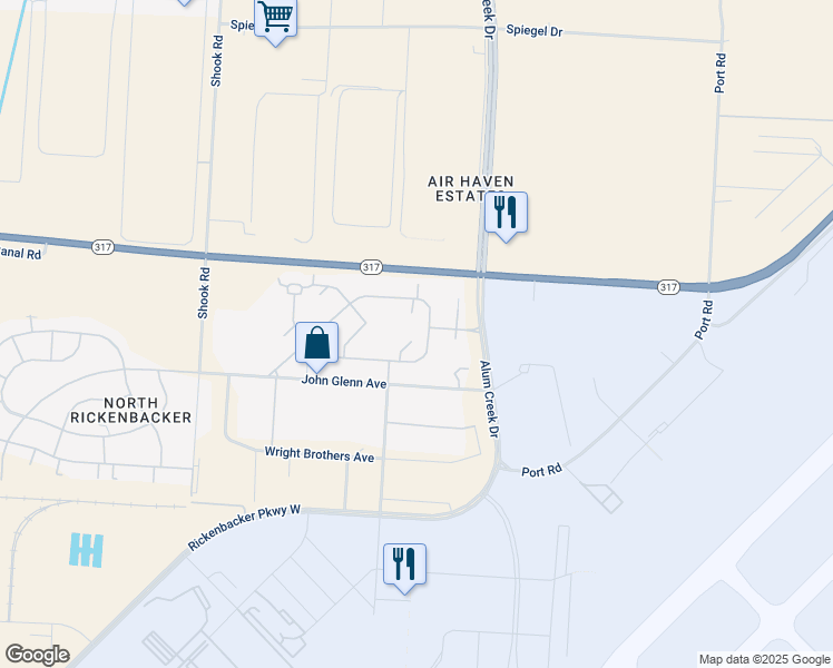 map of restaurants, bars, coffee shops, grocery stores, and more near 182 Buckeye Circle in Columbus