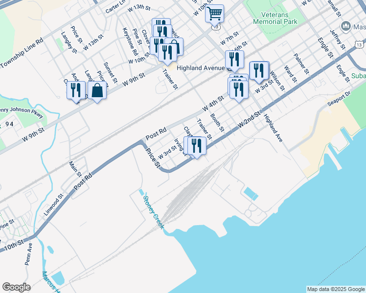 map of restaurants, bars, coffee shops, grocery stores, and more near 3321 West 3rd Street in Trainer